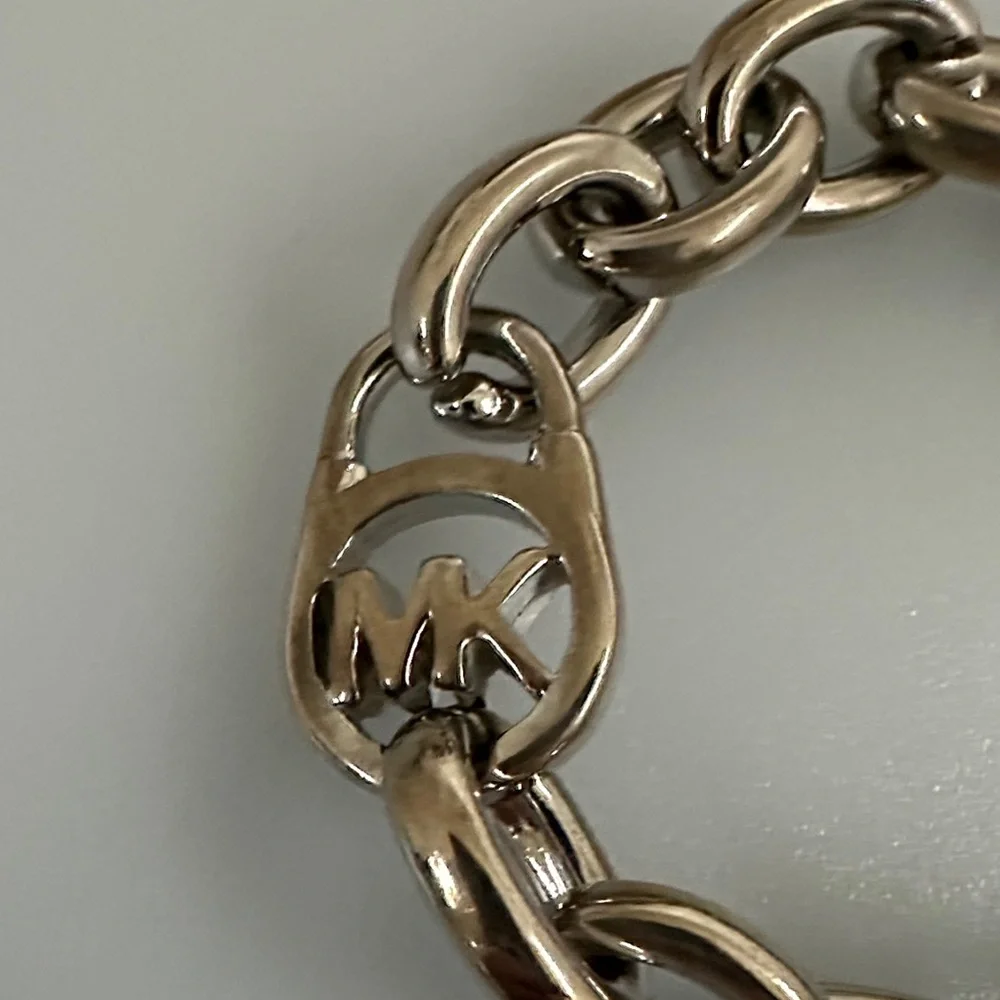 Michael Kors Polished Silver Toggle Link Bracelet with MK Charm